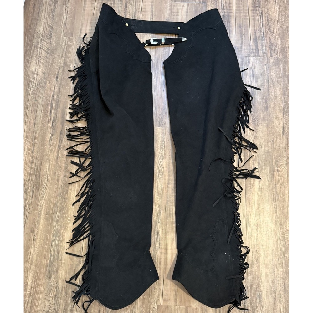 Hobby Horse Ultrasuede Equine Show Riding Chaps Black Fringe Side Zip Size 2X